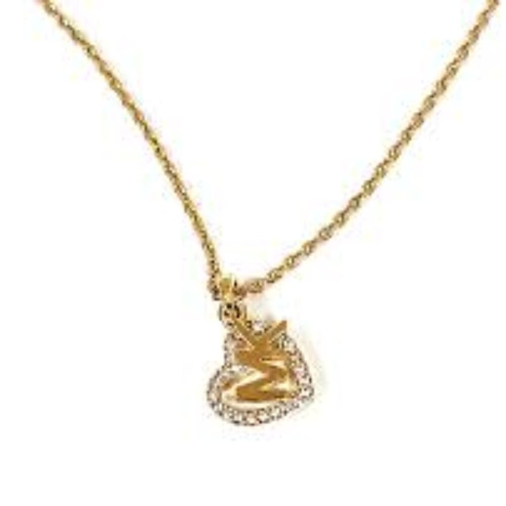 Michael Kors Gold Tone Chain Heart Crystal Pendant MK Logo Necklace MKJ7776